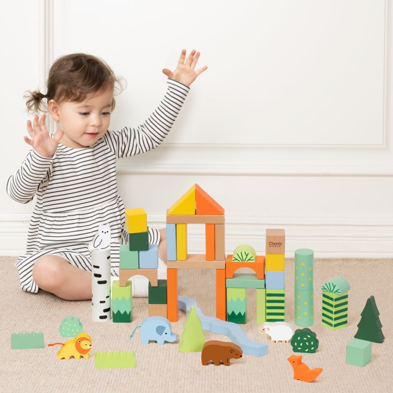 Medinių kaladėlių rinkinys “Miško pasaulis” 50 vnt. CLASSIC WORLD