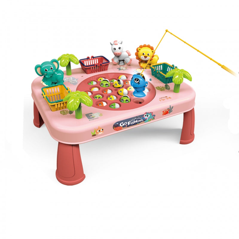 Žuvų gaudymo žaidimas su stalu ir garso bei šviesos efektais, rožinis, WOOPIE