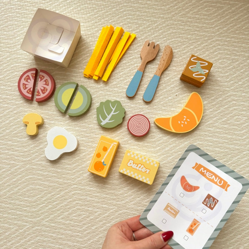 Medinis pusryčių rinkinys su padėklu ir priedais, WOOPIE GREEN