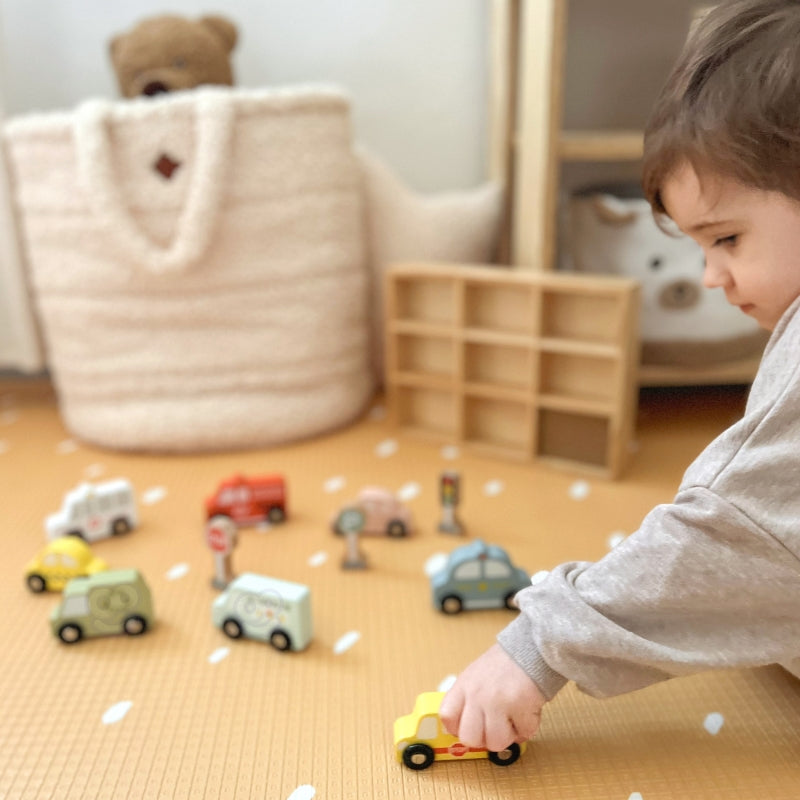 Medinių transporto priemonių ir kelio ženklų rinkinys dėžutėje, TOOKY TOY