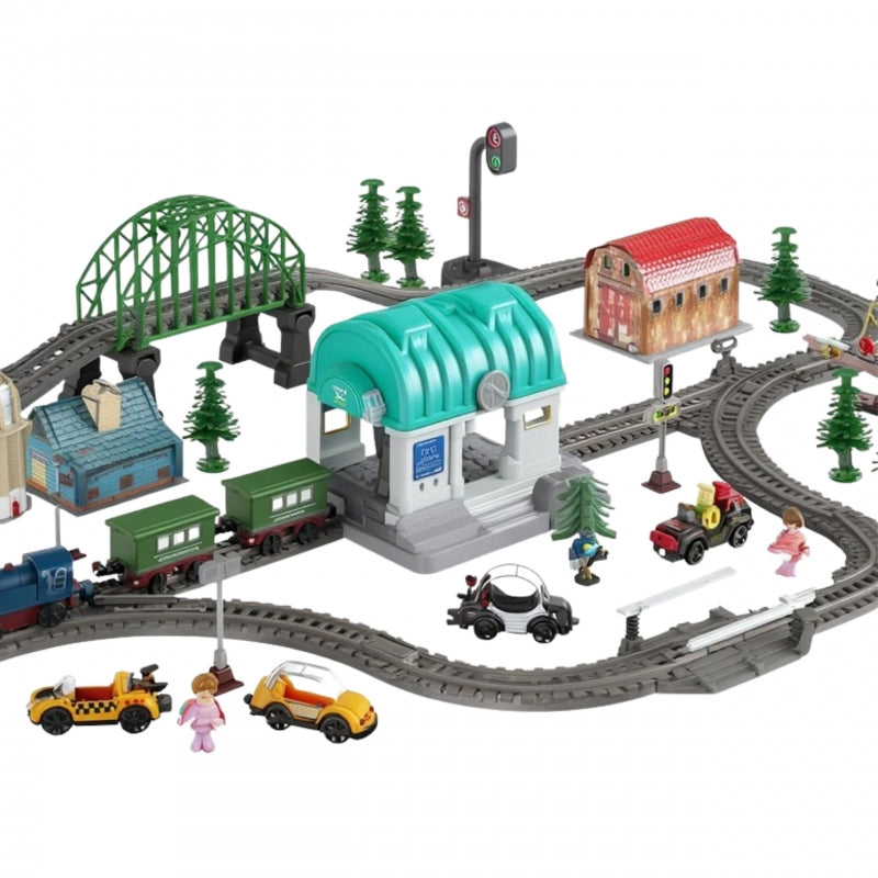 Didelis elektrinio traukinio rinkinys su bėgiais 108 vnt. WOOPIE