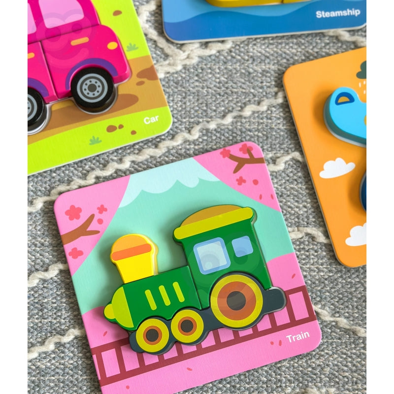 Medinė Montessori dėlionė, transporto priemonės, WOOPIE