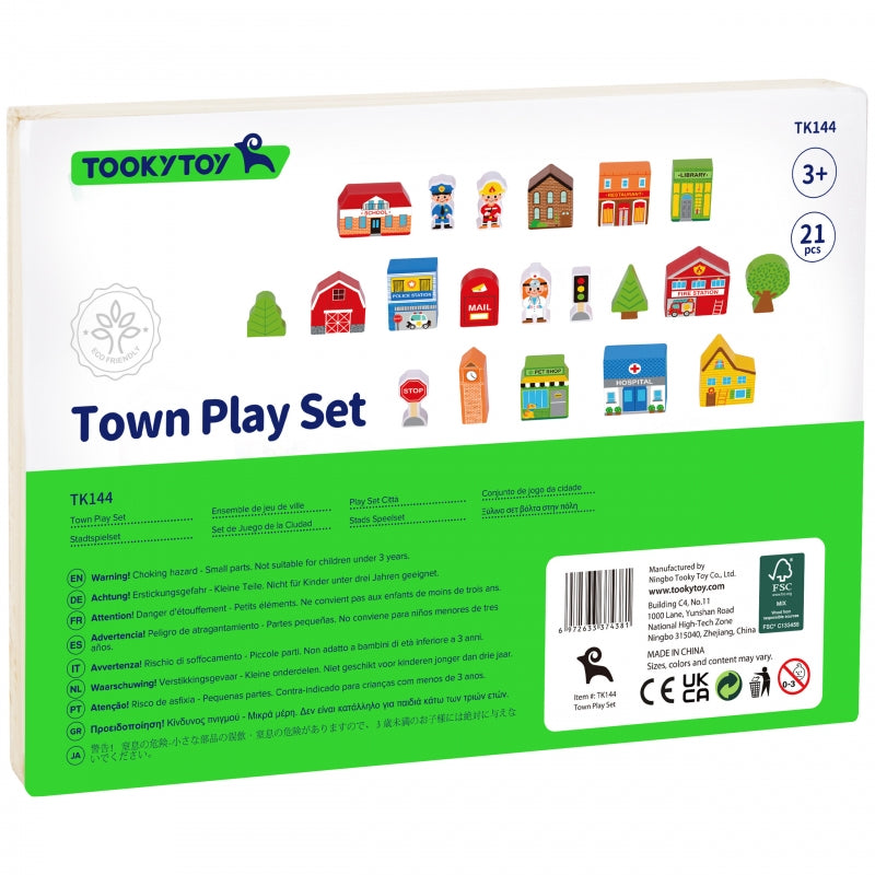Medinių pastatų ir figūrėlių rinkinys, TOOKY TOY