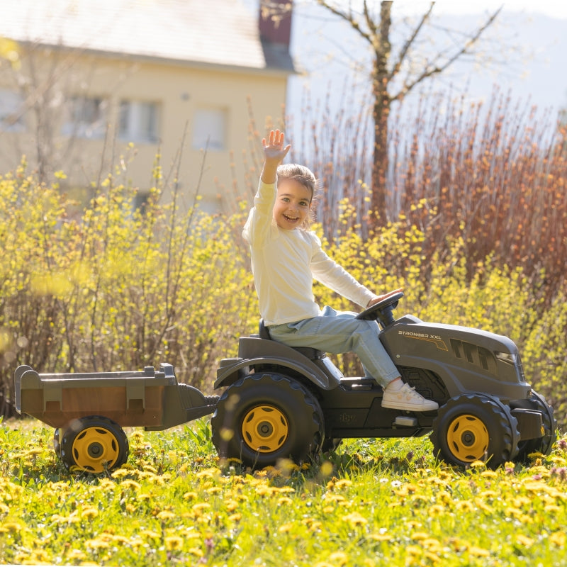 Traktorius su pedalais su priekaba XXL, pilkas,  Smoby
