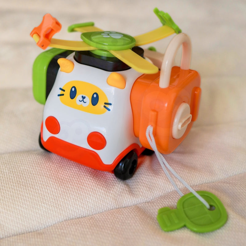 Montessori manipuliacinis automobilis katinas, oranžinis, Woopie Baby