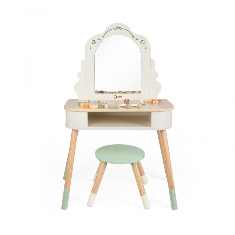 Medinis tualetinis staliukas vaikams su veidrodžiu, kėdė ir aksesuarais, CLASSIC WORLD