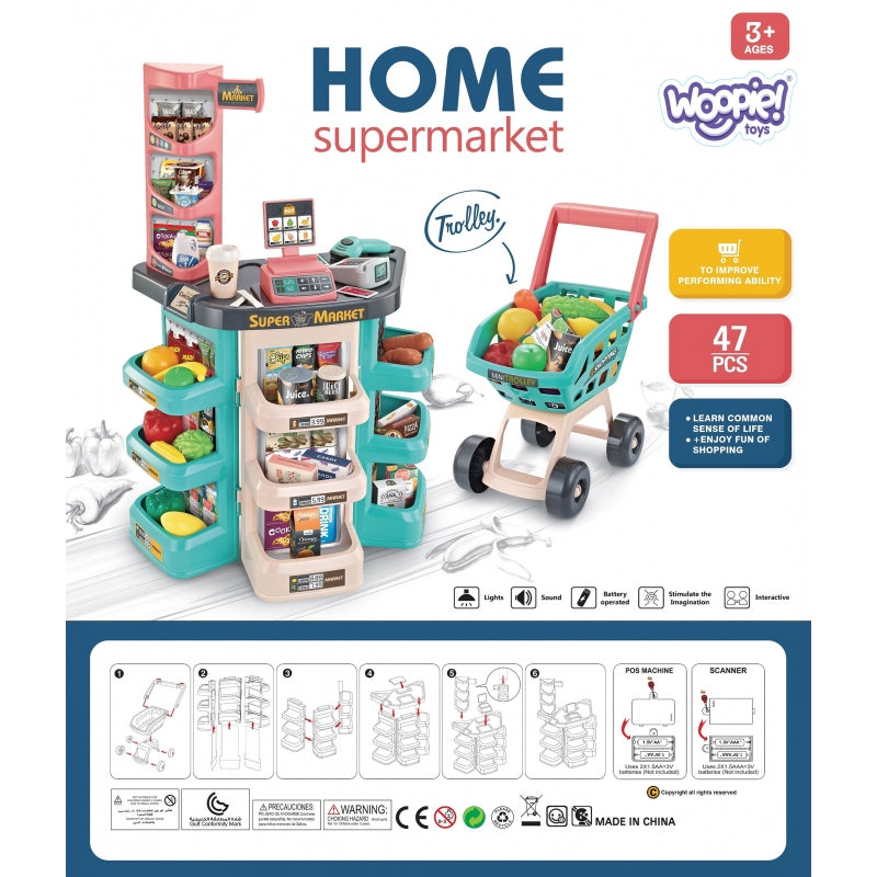 Žaislinė parduotuvė su vežimėliu ir priedais 47 vnt. Woopie, mėlyna