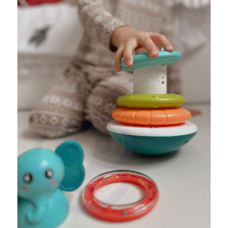 Interaktyvus piramidės formos bokštas su šviesos ir garso efektais, WOOPIE, drambliukas