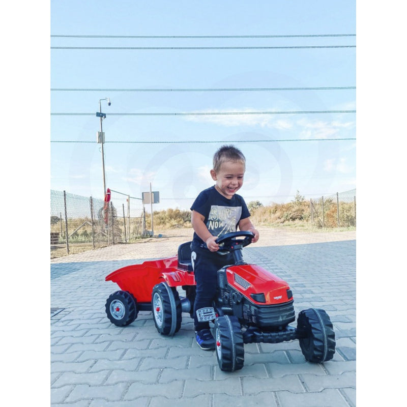 Vaikiškas traktorius su pedalais ir priekaba GoTrac, raudonas
