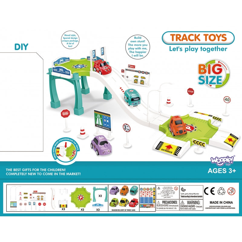 Automobilių garažo ir trasos rinkinys su degaline ir priedais, Woopie