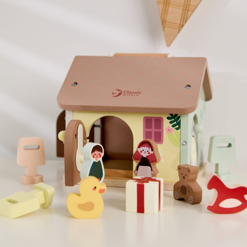 Medinis sensorinis edukacinis namelis su spynomis ir raktais, 11 el., CLASSIC WORLD