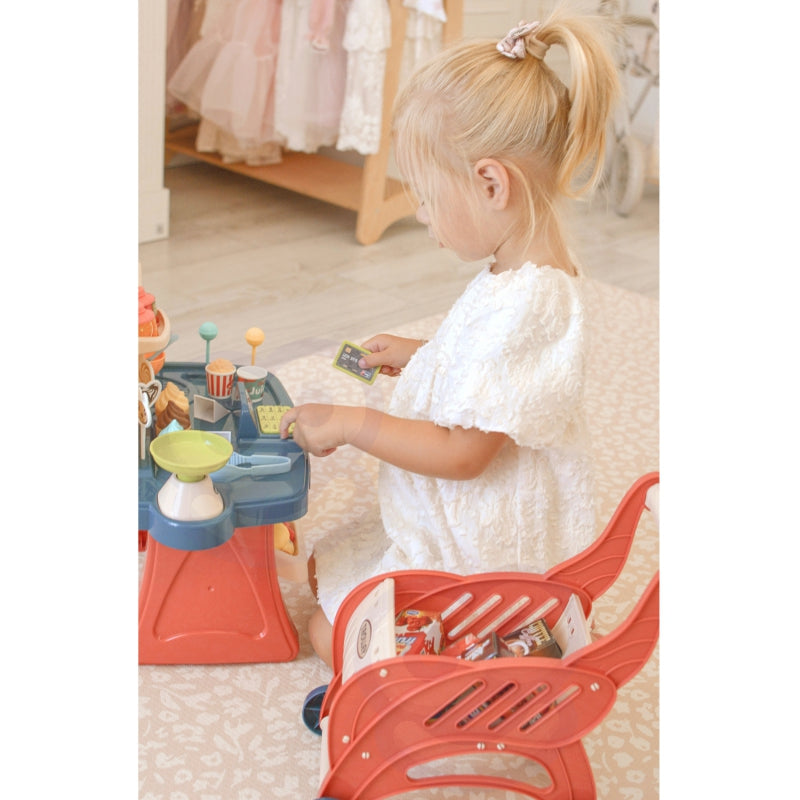 Vaikiška saldainių parduotuvėlė su vežimėliu ir priedais 40 vnt.