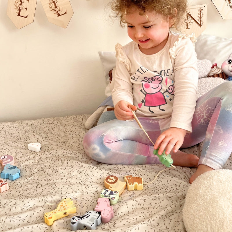 Montessori „Zoo“ mediniai sriegimo blokeliai vaikams 13 el., WOOPIE GREEN