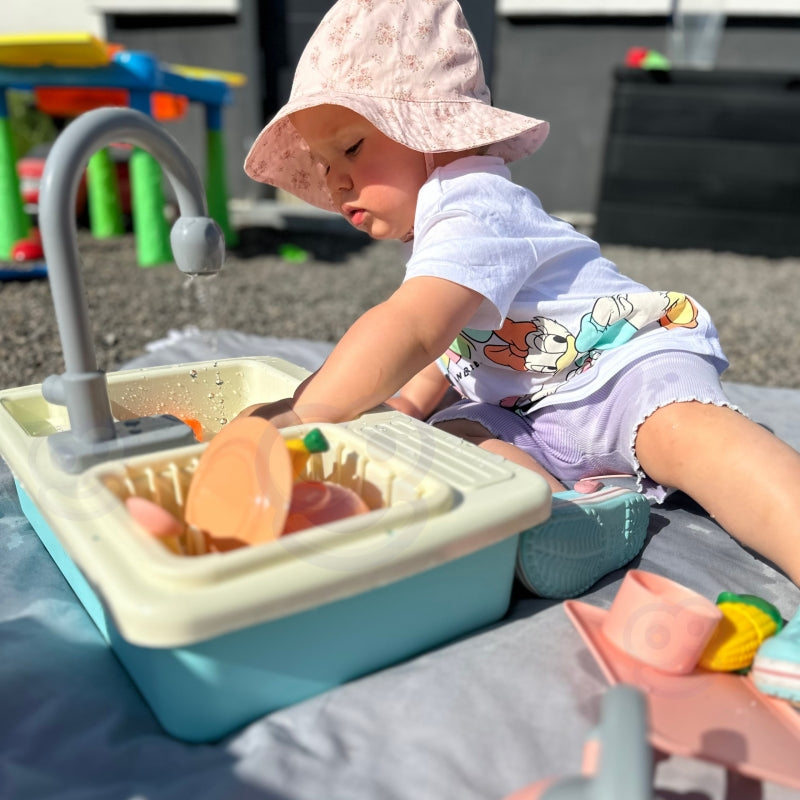 Žaislinė virtuvinė kriauklė su priedais 2in1, mėlyna, WOOPIE