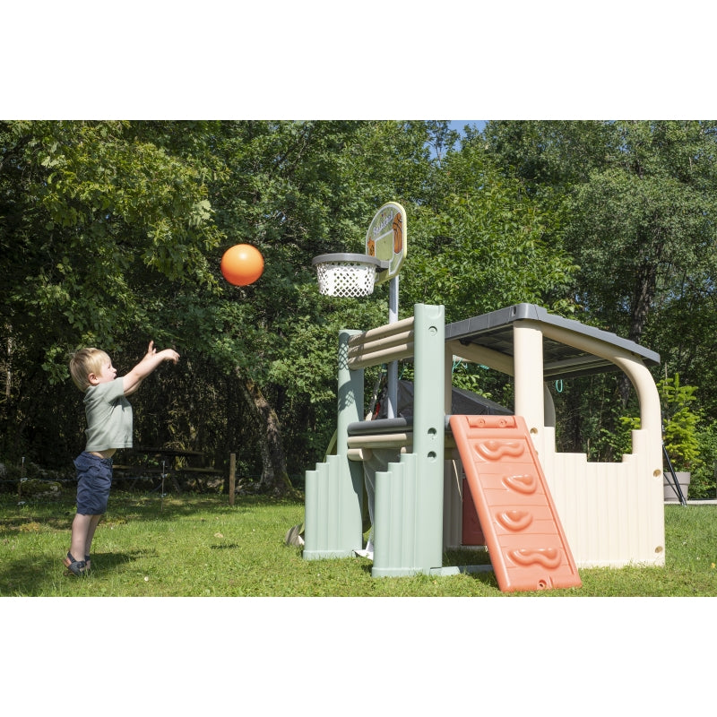 Žaidimų namelis su krepšini, futbolo vartais ir čiuožykla,  Smoby