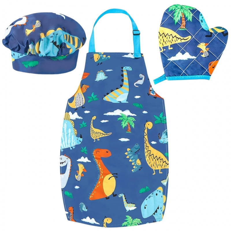 Mažojo virėjo įrankių rinkinys su prijuoste ir dinozaurų motyvu, WOOPIE