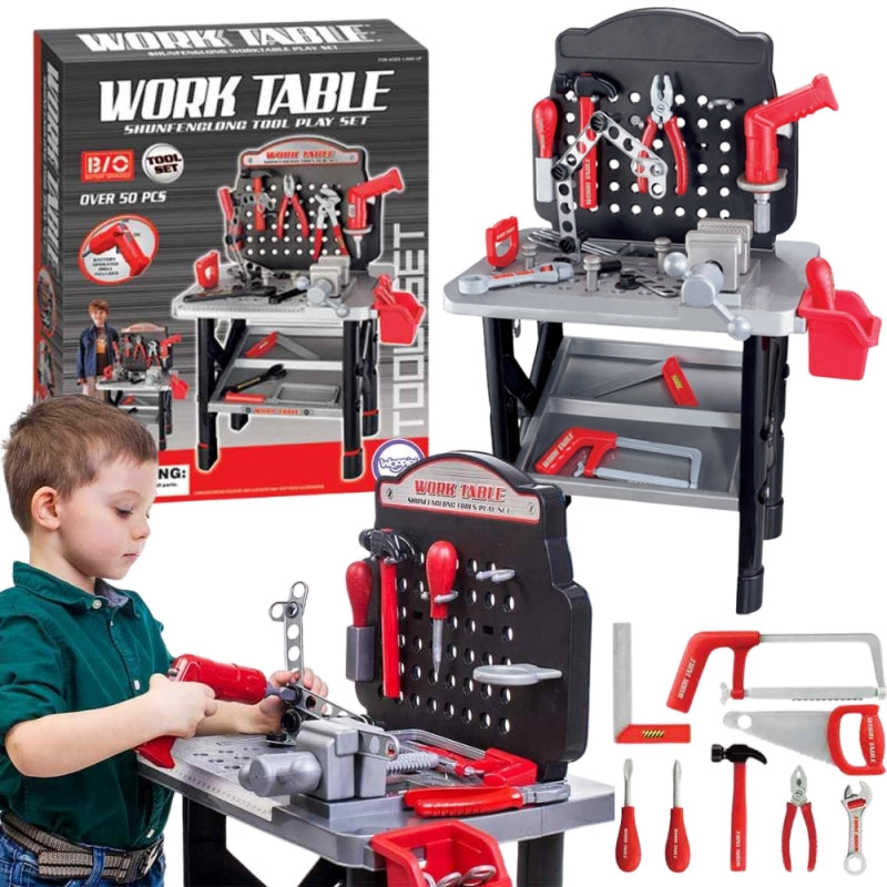 Didelis meistro darbastalis su įrankiais vaikams 50 vnt. WOOPIE