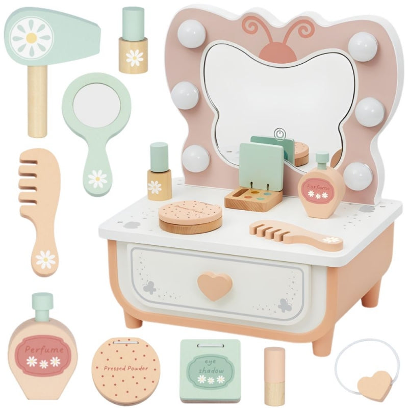 Medinis drugelio formos kosmetinis staliukas su LED apšvietimu ir kosmetika, TOOKY TOY