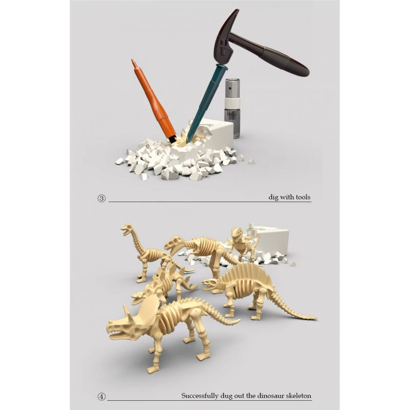 Mažasis archeologo kasinėjimų rinkinys, 6 dinozaurų skeletai, WOOPIE