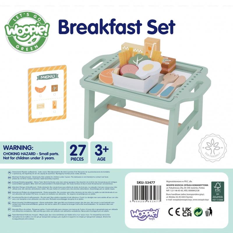 Medinis pusryčių rinkinys su padėklu ir priedais, WOOPIE GREEN