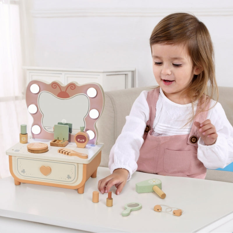 Medinis drugelio formos kosmetinis staliukas su LED apšvietimu ir kosmetika, TOOKY TOY