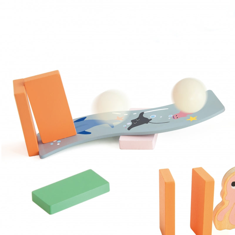 Medinis Montessori domino kaladėlių rinkinys 100 el, jūros gyvūnai, CLASSIC WORLD