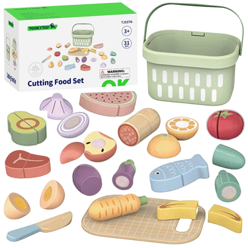 Pjaustomas medinis maisto rinkinys „Daržovės ir vaisiai“ TOOKY TOY