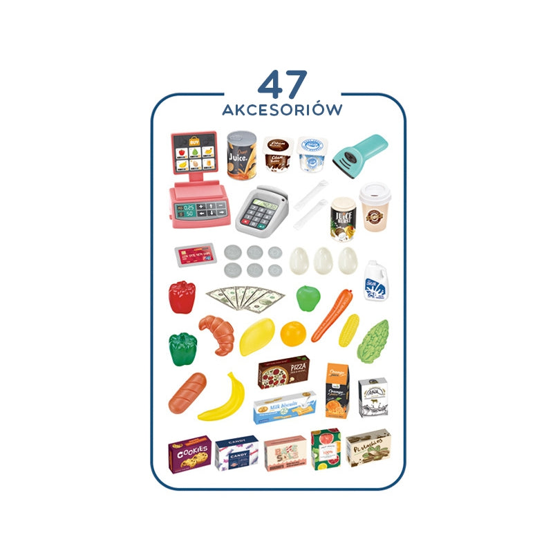 Žaislinė parduotuvė su vežimėliu ir priedais 47 vnt. Woopie, mėlyna