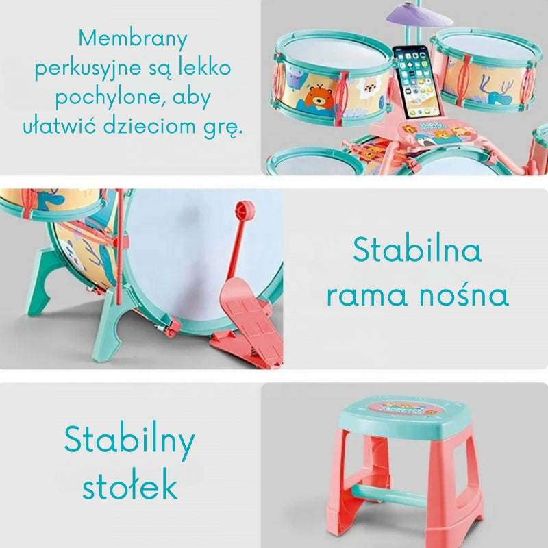 Edukacinis būgnų rinkinys vaikams su kėdute, WOOPIE