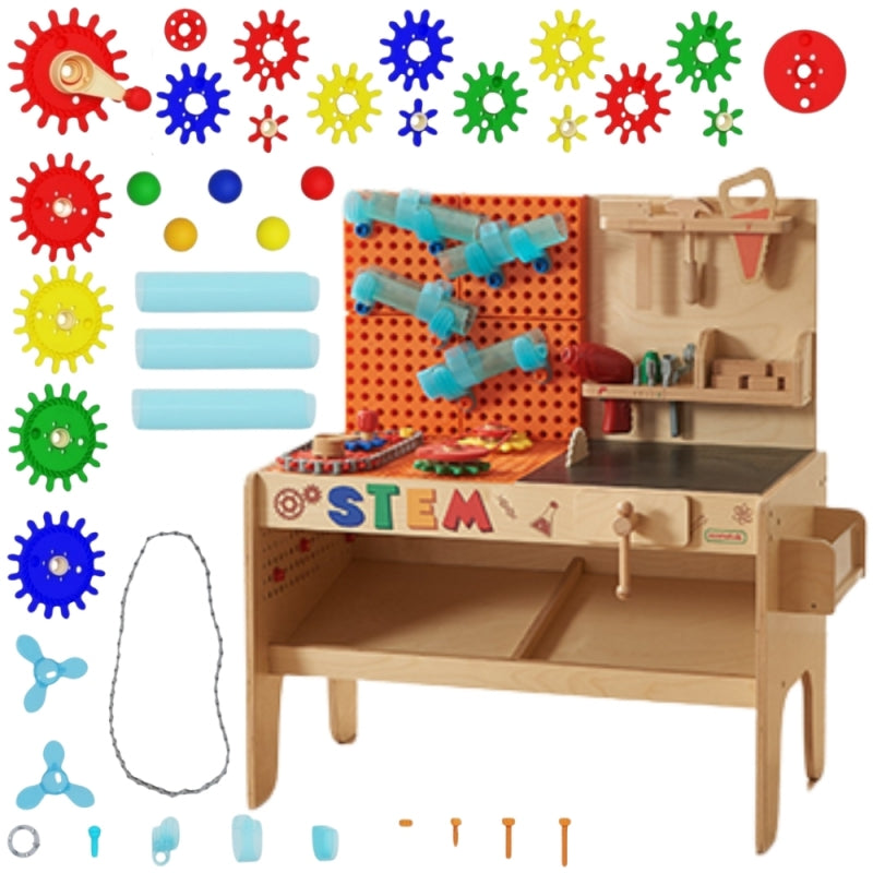 Medinė XXL Montessori STEM dirbtuvė su įrankiais ir priedais, MASTERKIDZ