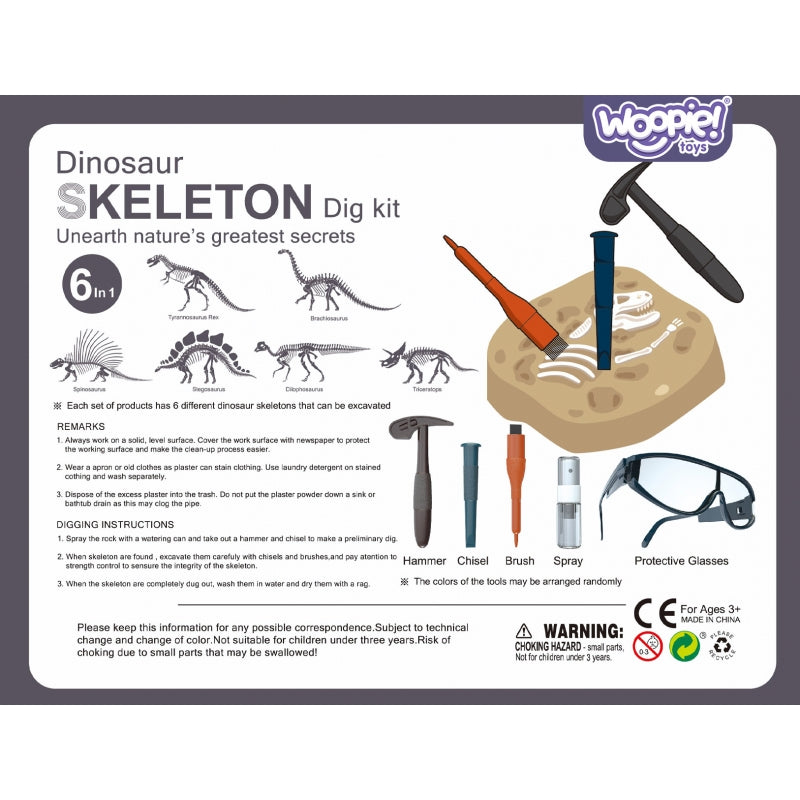 Mažasis archeologo kasinėjimų rinkinys, 6 dinozaurų skeletai, WOOPIE