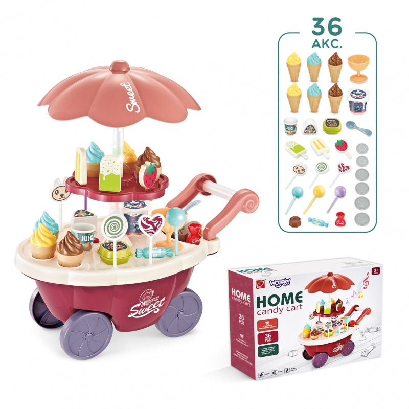 Ledų parduotuvė ant ratų su saldumynais 36 vnt. Šviesos ir garso efektai Woopie