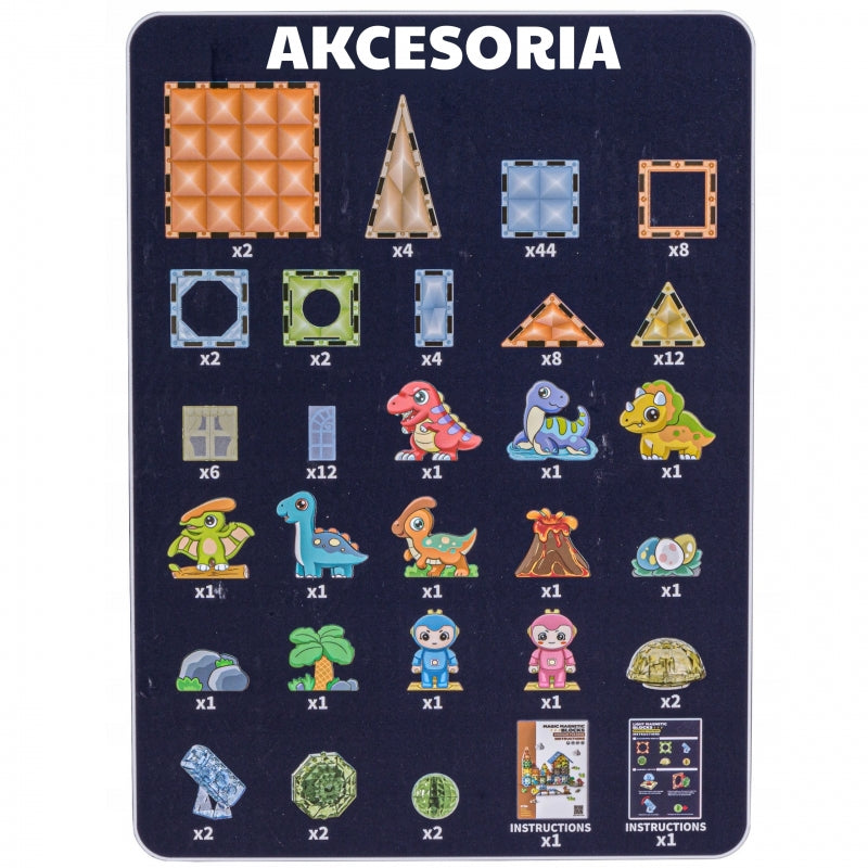 Šviečiančių magnetinių 3D blokų rinkinys „Dinozaurų parkas“ 124 vnt., WOOPIE