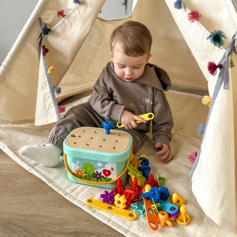 Medinė Montessori motorinė dėžė 12in1, WOOPIE GREEN