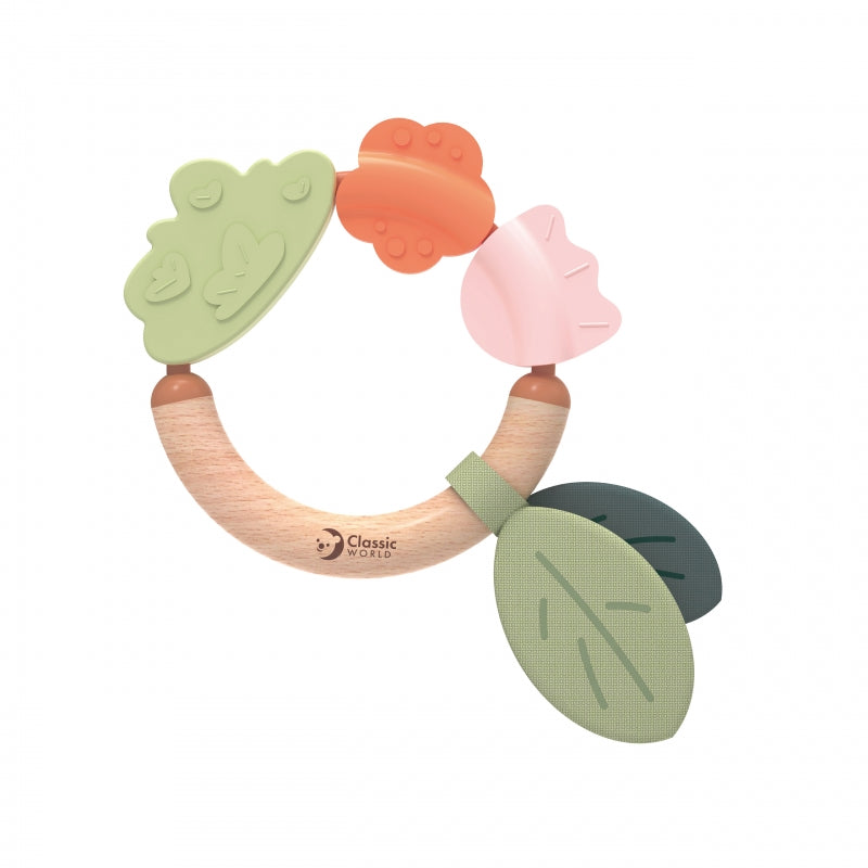 Medinis sensorinis barškutis-kramtukas 2in1, CLASSIC WORLD