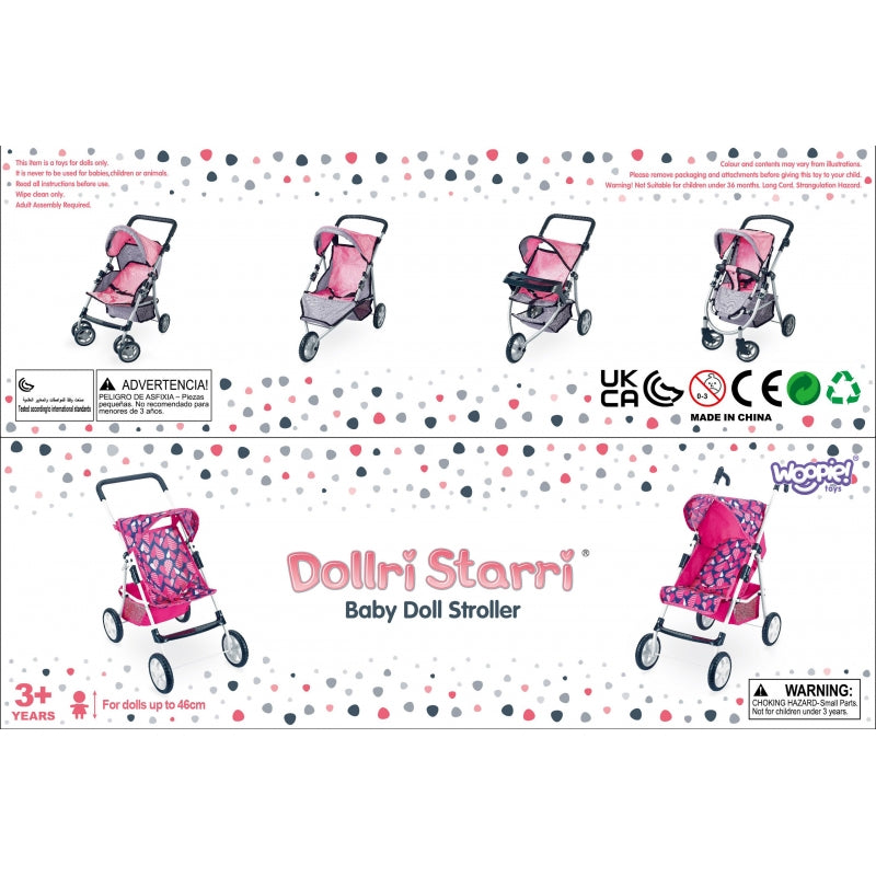 Žaislinis lėlių vežimėlis 4 ratai, WOOPIE