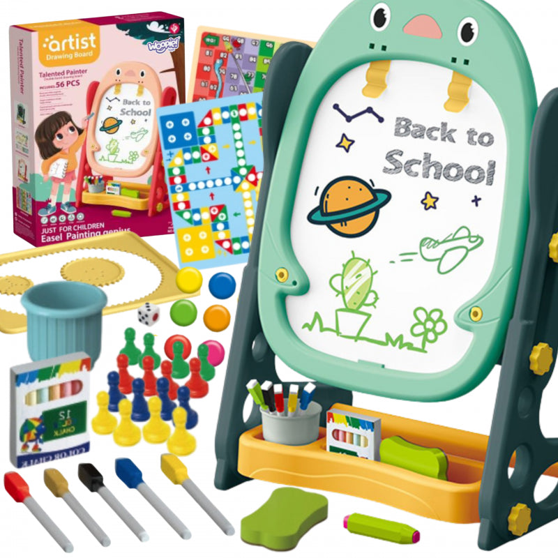 Dvipusė pastatoma magnetinė piešimo lenta "Pingvinas" 57 el., mėlyna WOOPIE