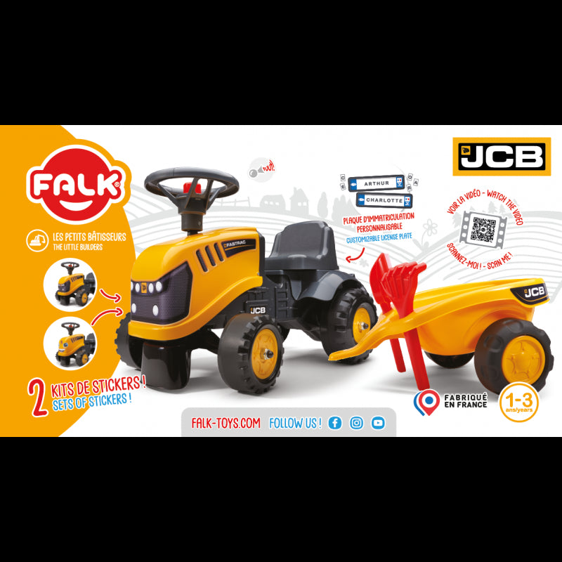 Paspiriamas traktorius FALK JCB su priekaba, geltonas