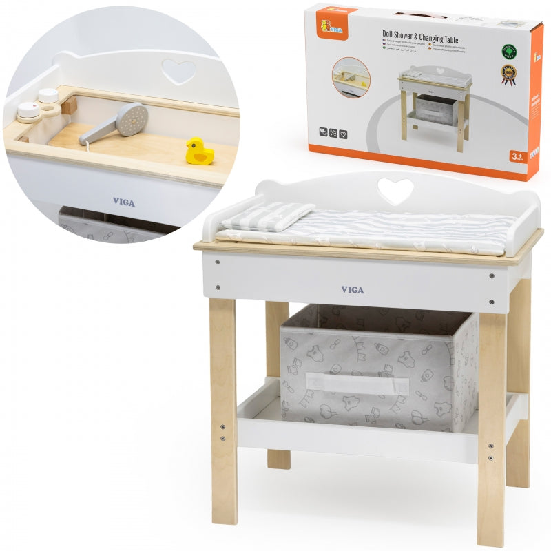 Medinis lėlių vystymo ir plovimo stalas 2in1, VIGA