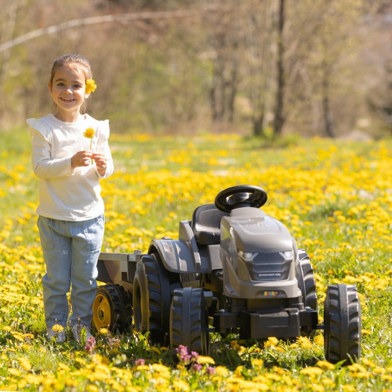 Traktorius su pedalais su priekaba XXL, pilkas,  Smoby