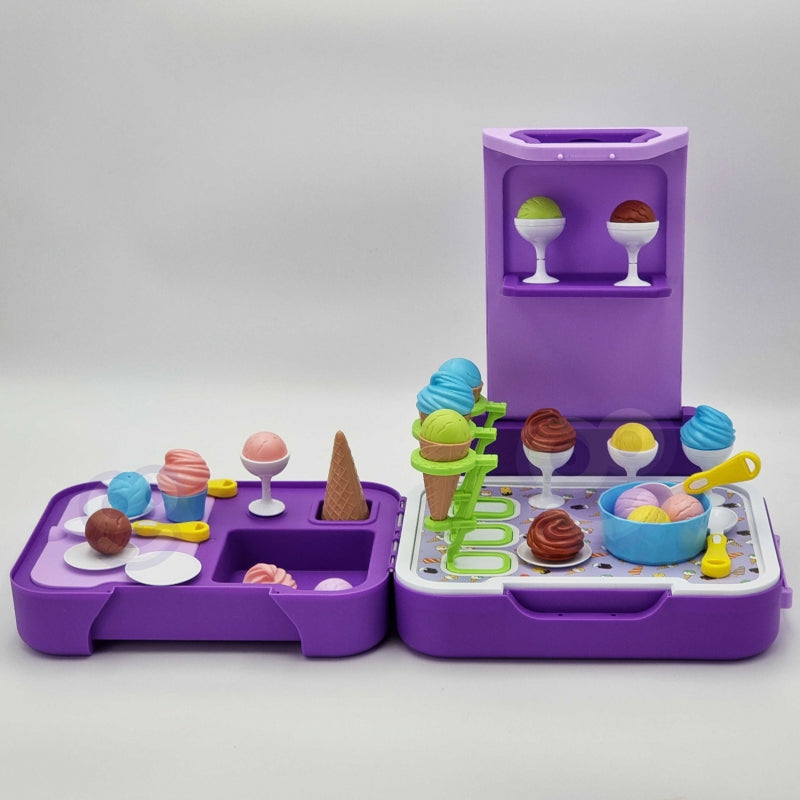 Žaislinė ledų parduotuvė su priedais lagaminėlyje 3in1, vioeltinis WOOPIE