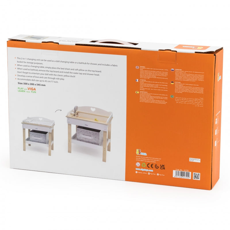 Medinis lėlių vystymo ir plovimo stalas 2in1, VIGA
