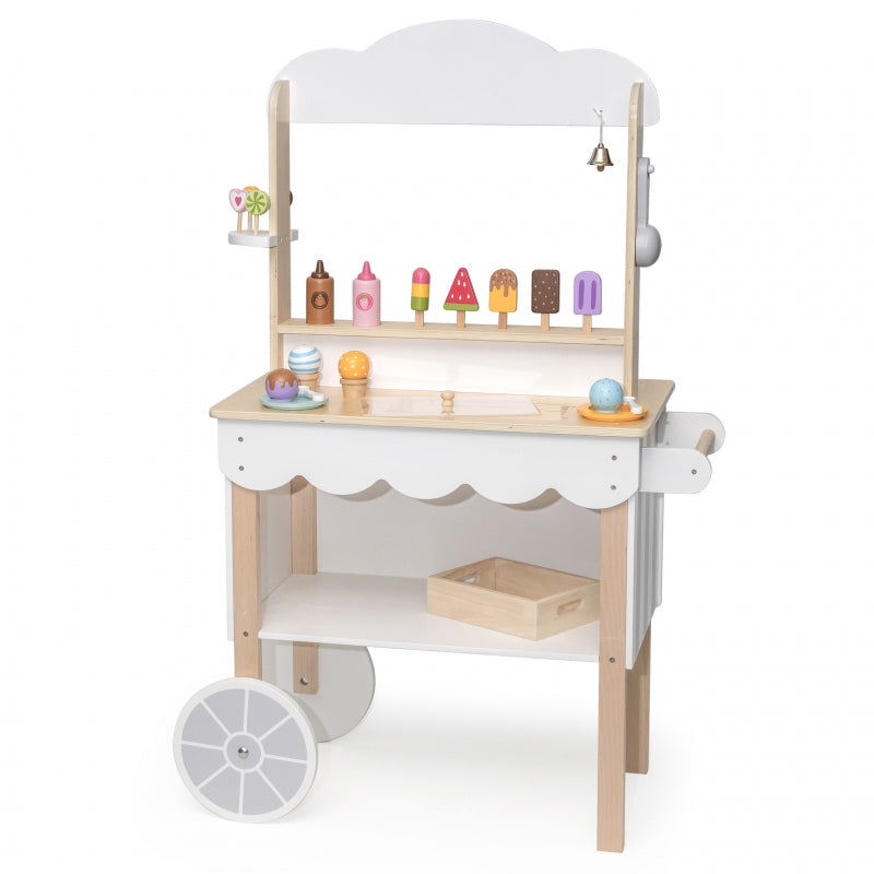 Vaikiška medinė cukrainė ir ledų parduotuvė ant ratų Viga