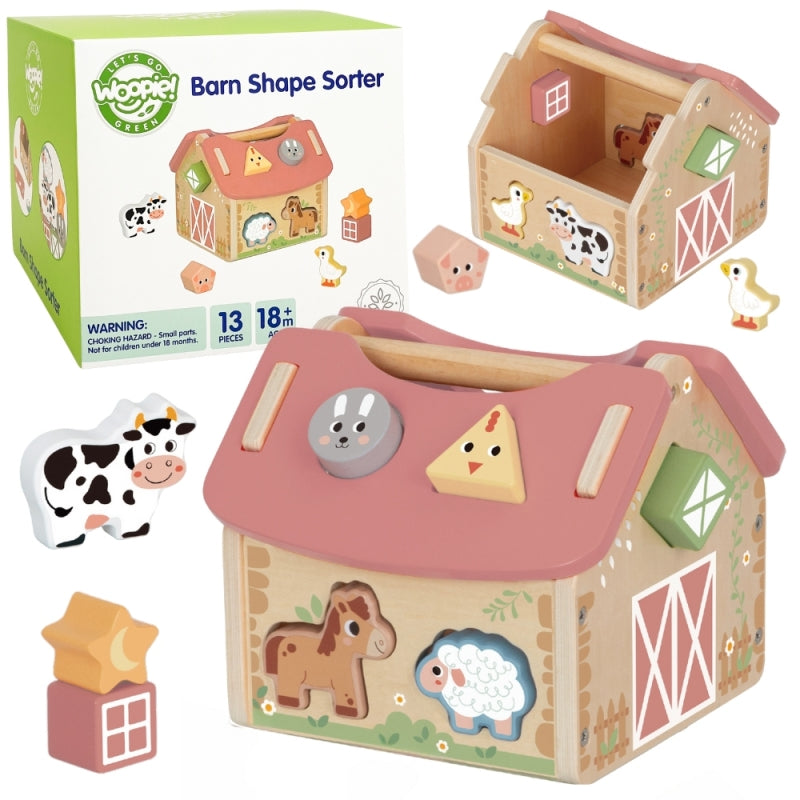 Medinis formų ir spalvų rūšiuoklis „Ūkis“, 13 el., WOOPIE GREEN