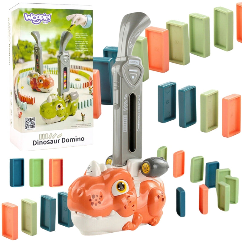 Dinozaurų domino žaidimas su garso ir šviesos efektais, oranžinis, WOOPIE