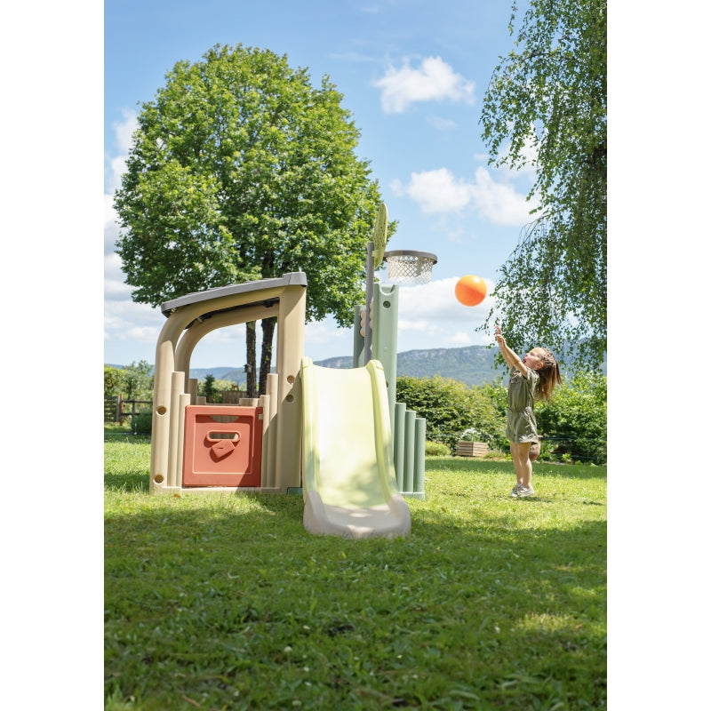 Žaidimų namelis su krepšini, futbolo vartais ir čiuožykla,  Smoby
