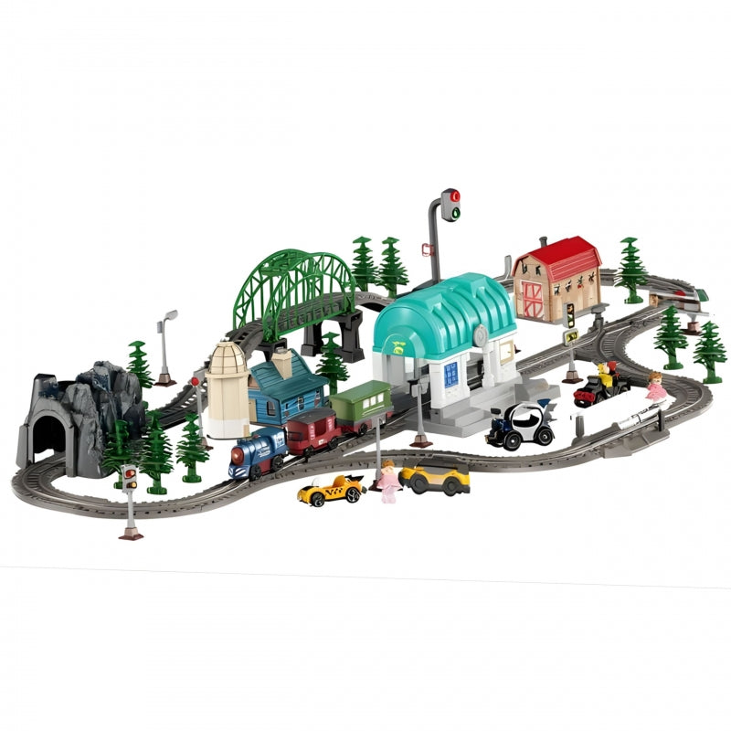 Didelis elektrinio traukinio rinkinys su bėgiais 108 vnt. WOOPIE