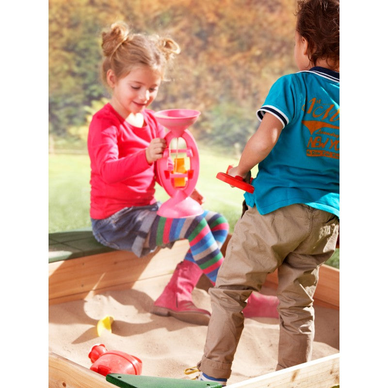 Medinė smėlio dėžė + priedų laikymo dėžutė + brezentas