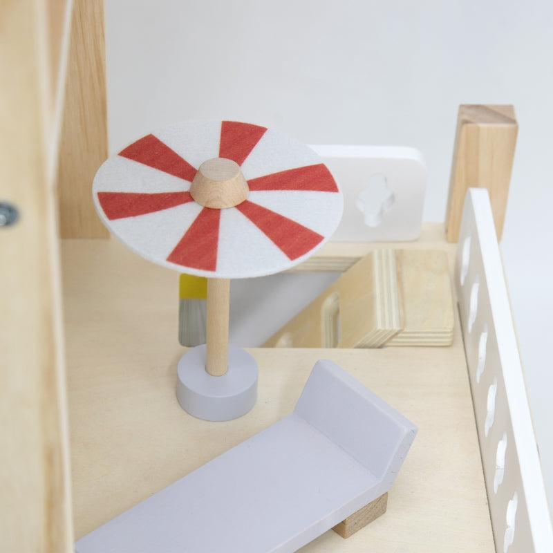 Medinis lėlių namelis su lėlėmis ir aksesuarais, VIGA