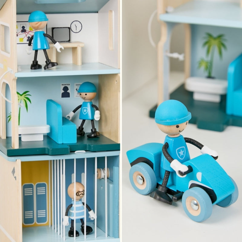 Medinė policijos stotis su figūrėlėmis ir transporto priemonėmis 12 vnt. CLASSIC WORLD